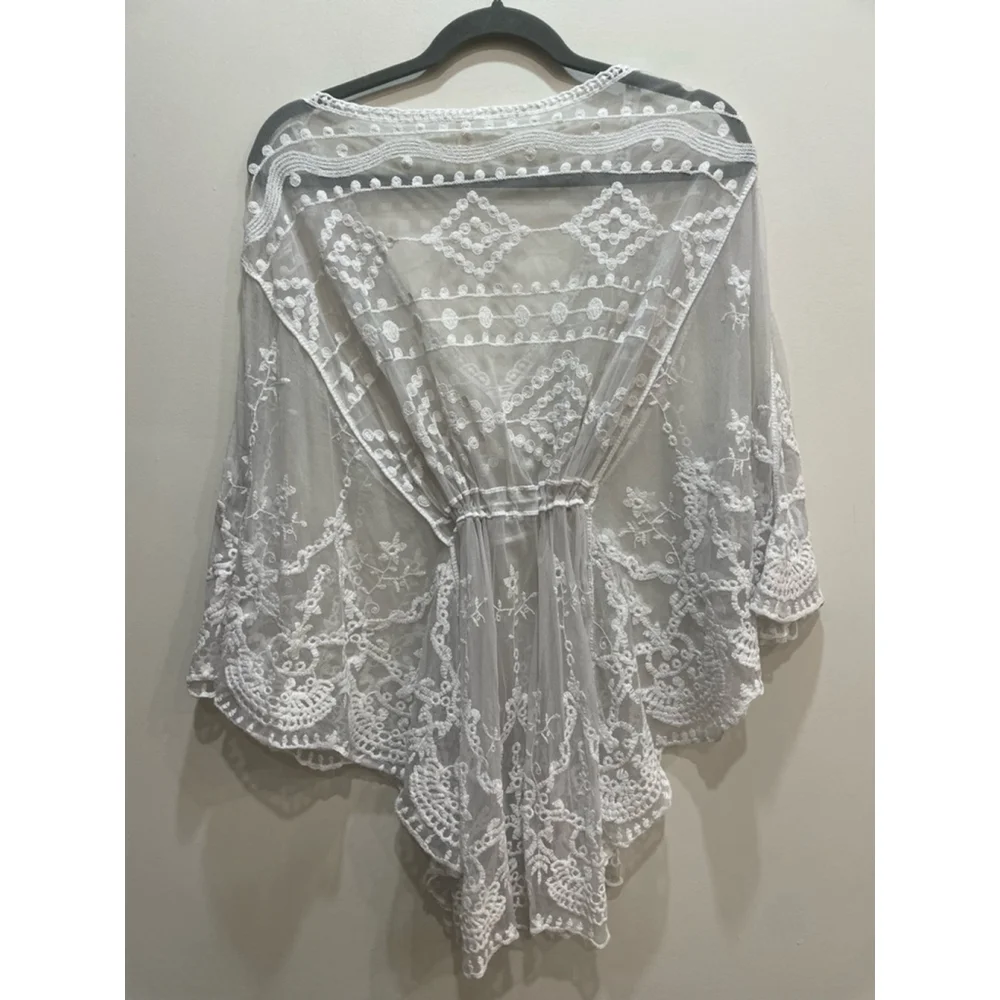 Swimsuit Cover-Up One Size Sheer Lace Fairy Boho Cottagecore beachy Scandinavian - Picture 5 of 5